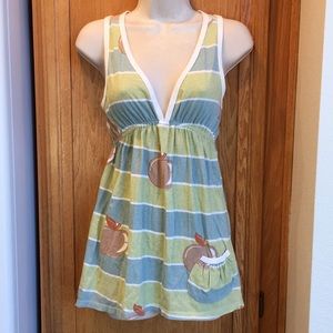 5.7.9. Green Stripes Apple Print V Neck Sleeveless Top Sz 7